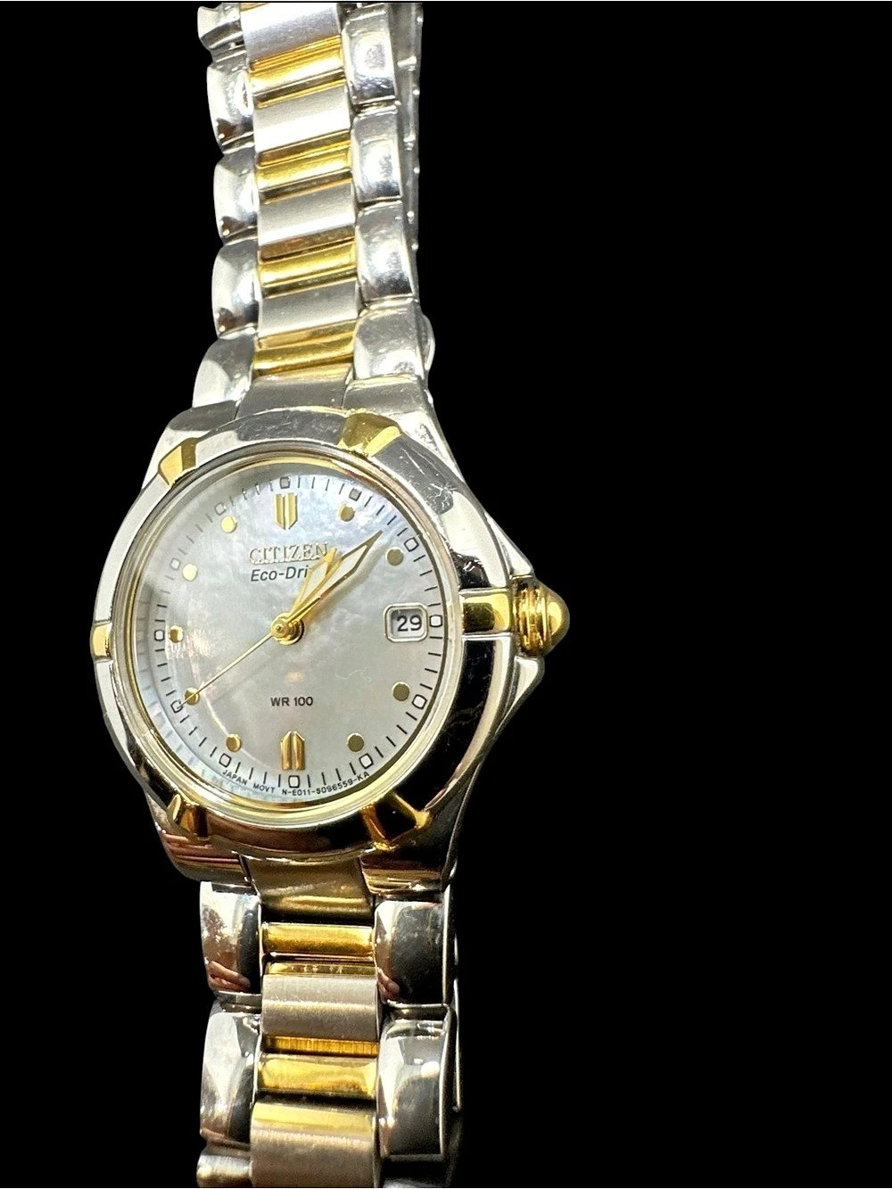 Citizen Eco-Drive Two-Tone Mother-of-Pearl Dial WR100 Watch Two-Tone Watch